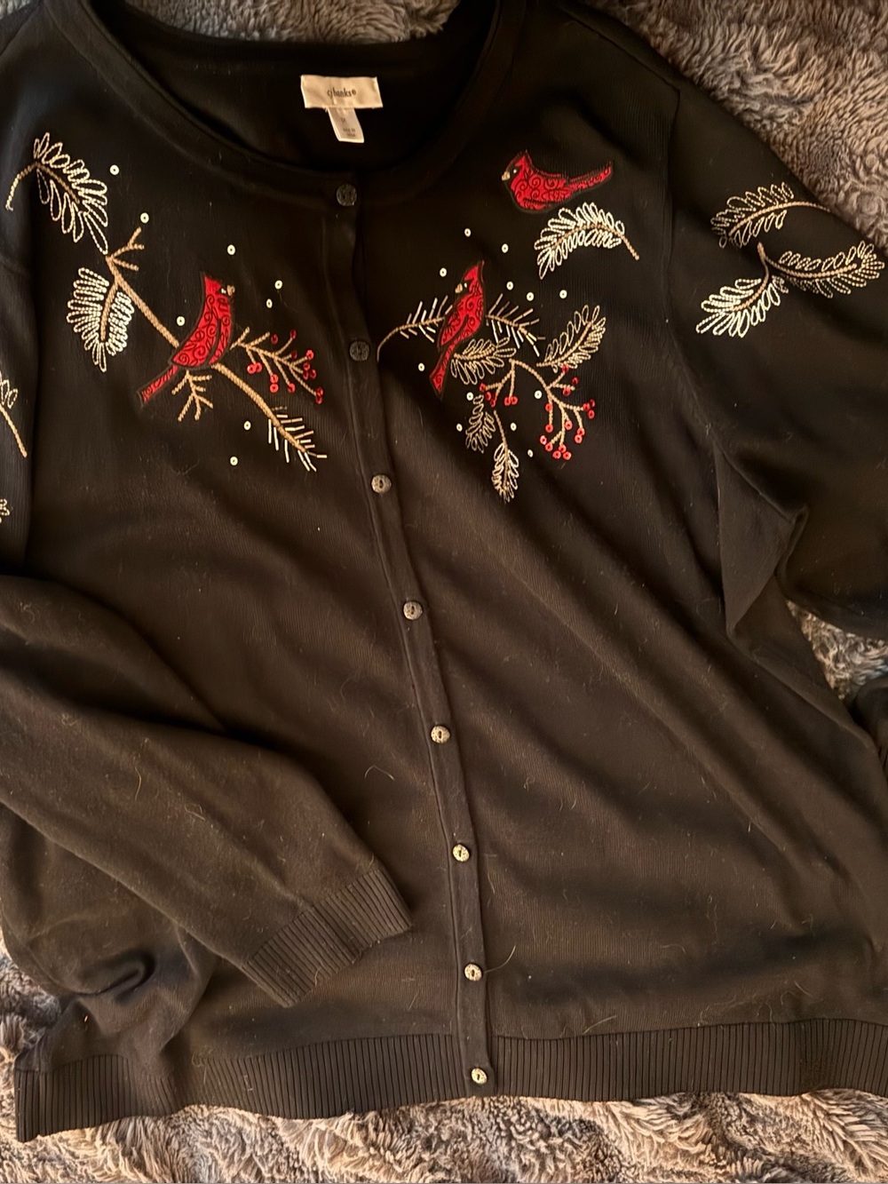 CJ Banks 3X Black Cardinal Embroidered Embellished Cardigan